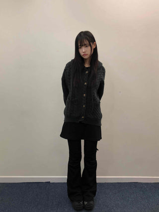 Vintage Cable Waffle Oversized Knit Hooded Cardigan
