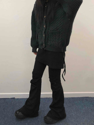 Vintage Cable Waffle Oversized Knit Hooded Cardigan