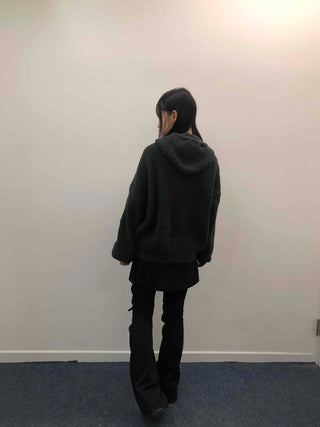 Vintage Cable Waffle Oversized Knit Hooded Cardigan