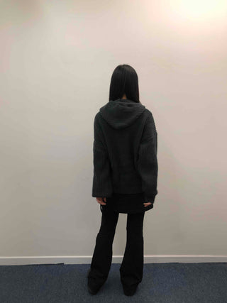 Vintage Cable Waffle Oversized Knit Hooded Cardigan