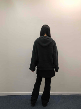 Vintage Cable Waffle Oversized Knit Hooded Cardigan