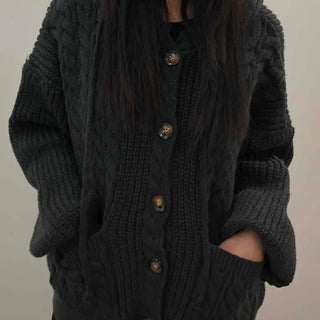 Vintage Cable Waffle Oversized Knit Hooded Cardigan
