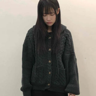 Vintage Cable Waffle Oversized Knit Hooded Cardigan