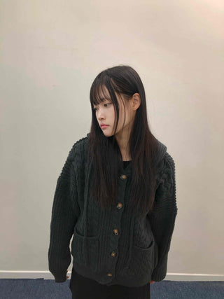 Vintage Cable Waffle Oversized Knit Hooded Cardigan
