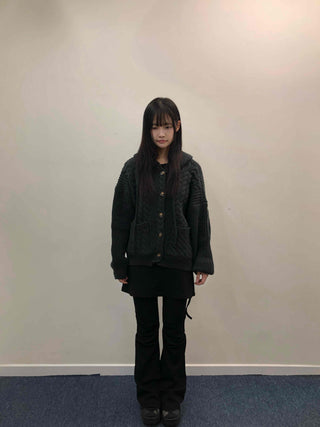 Vintage Cable Waffle Oversized Knit Hooded Cardigan
