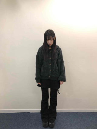Vintage Cable Waffle Oversized Knit Hooded Cardigan