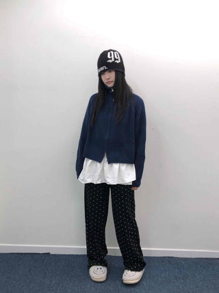 Oversized Rib Knit Zip-Up Cardigan