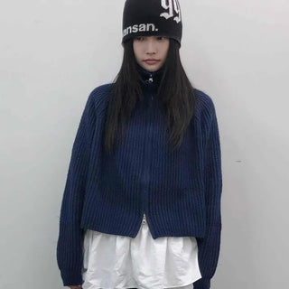 Oversized Rib Knit Zip-Up Cardigan