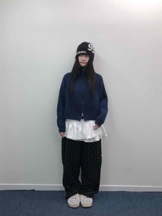 Oversized Rib Knit Zip-Up Cardigan