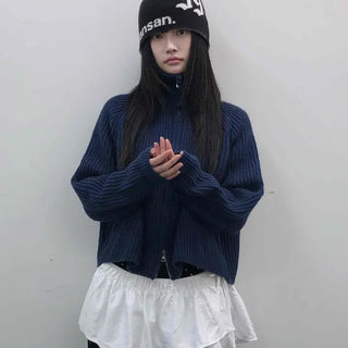Oversized Rib Knit Zip-Up Cardigan