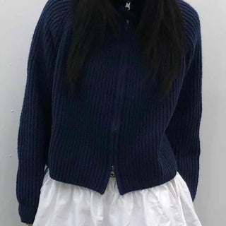 Oversized Rib Knit Zip-Up Cardigan