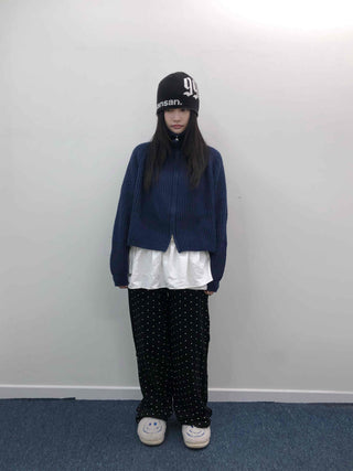 Oversized Rib Knit Zip-Up Cardigan