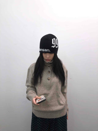 Casual Half Neck Button Cozy Fit Knit