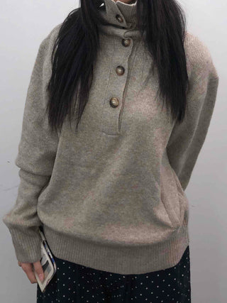 Casual Half Neck Button Cozy Fit Knit