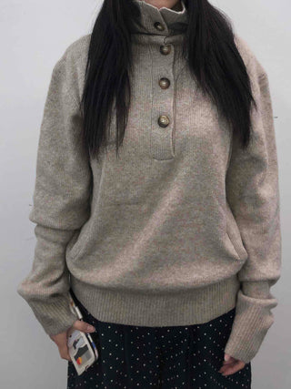 Casual Half Neck Button Cozy Fit Knit