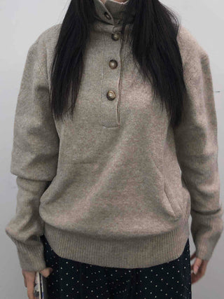 Casual Half Neck Button Cozy Fit Knit