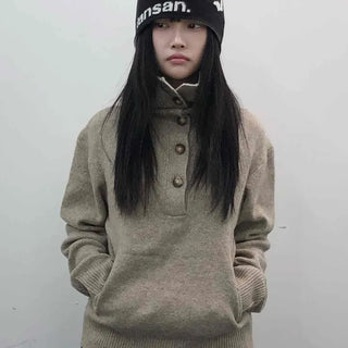 Casual Half Neck Button Cozy Fit Knit