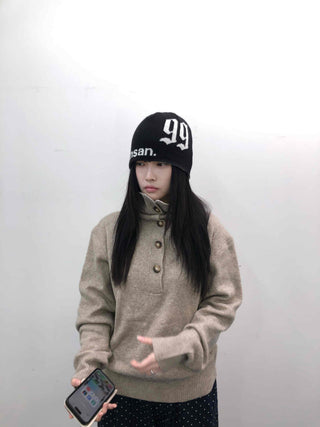 Casual Half Neck Button Cozy Fit Knit