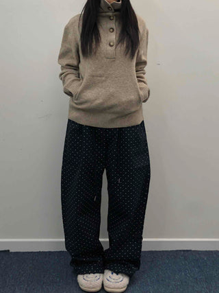 Casual Half Neck Button Cozy Fit Knit