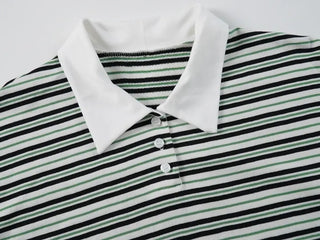 Kuel Striped Oversized Collared Long Sleeve Tee