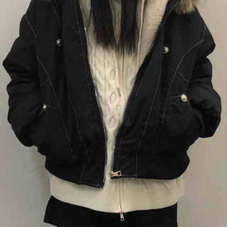 Hooded Fur Stitch Short Padded Jacket