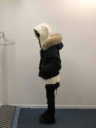 Hooded Fur Stitch Short Padded Jacket