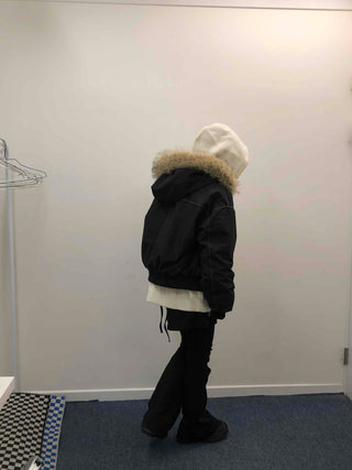 Hooded Fur Stitch Short Padded Jacket