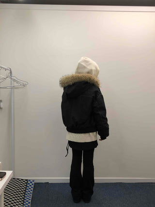 Hooded Fur Stitch Short Padded Jacket