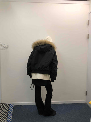 Hooded Fur Stitch Short Padded Jacket