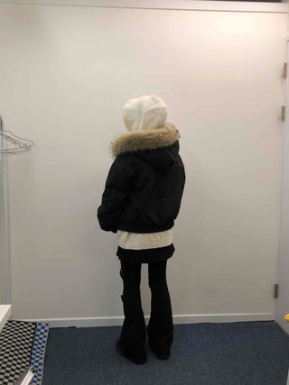 Hooded Fur Stitch Short Padded Jacket
