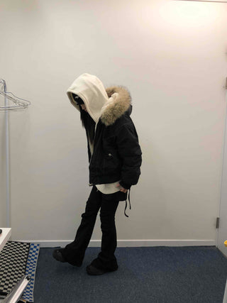 Hooded Fur Stitch Short Padded Jacket