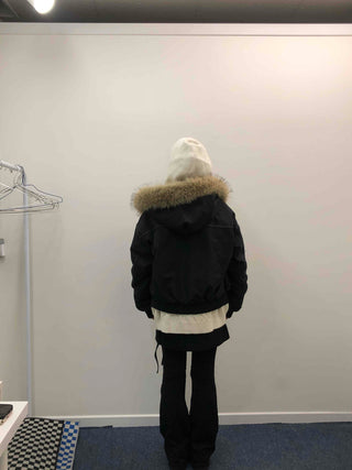 Hooded Fur Stitch Short Padded Jacket