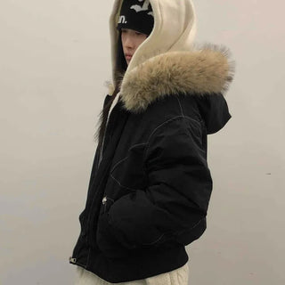 Hooded Fur Stitch Short Padded Jacket