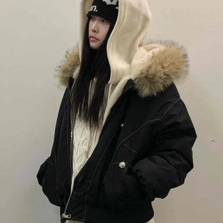 Hooded Fur Stitch Short Padded Jacket