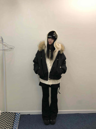 Hooded Fur Stitch Short Padded Jacket
