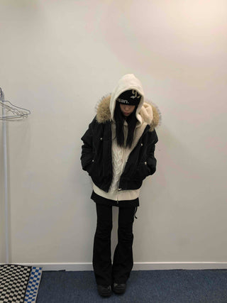 Hooded Fur Stitch Short Padded Jacket