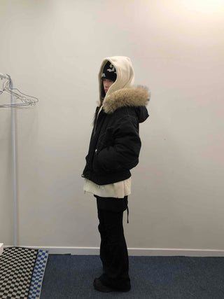 Hooded Fur Stitch Short Padded Jacket