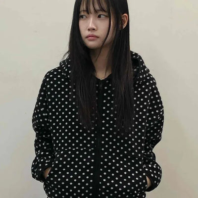 Vintage Dot Balloon Fit Hooded Jacket