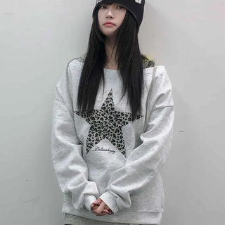 Leopard Big Star Print Oversized Sweatshirt