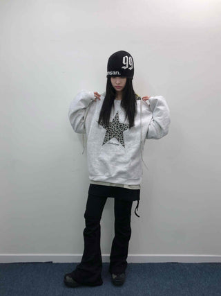 Leopard Big Star Print Oversized Sweatshirt