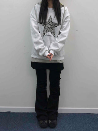 Leopard Big Star Print Oversized Sweatshirt