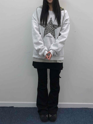 Leopard Big Star Print Oversized Sweatshirt