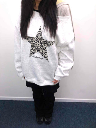 Leopard Big Star Print Oversized Sweatshirt