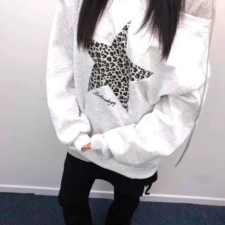 Leopard Big Star Print Oversized Sweatshirt