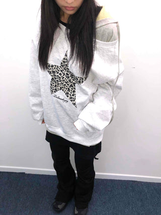 Leopard Big Star Print Oversized Sweatshirt