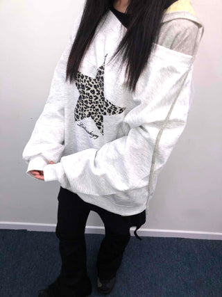 Leopard Big Star Print Oversized Sweatshirt