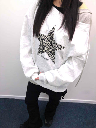 Leopard Big Star Print Oversized Sweatshirt