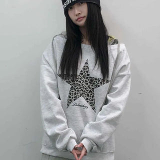 Leopard Big Star Print Oversized Sweatshirt