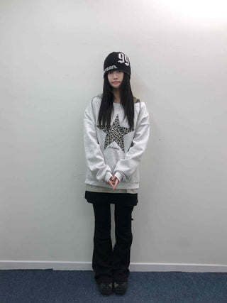 Leopard Big Star Print Oversized Sweatshirt