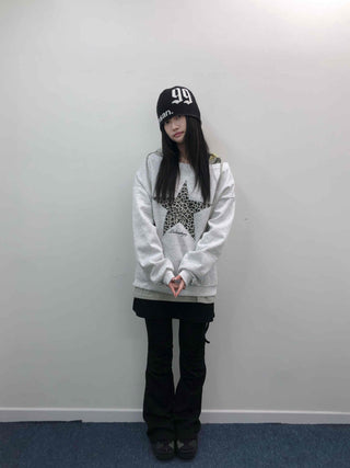 Leopard Big Star Print Oversized Sweatshirt